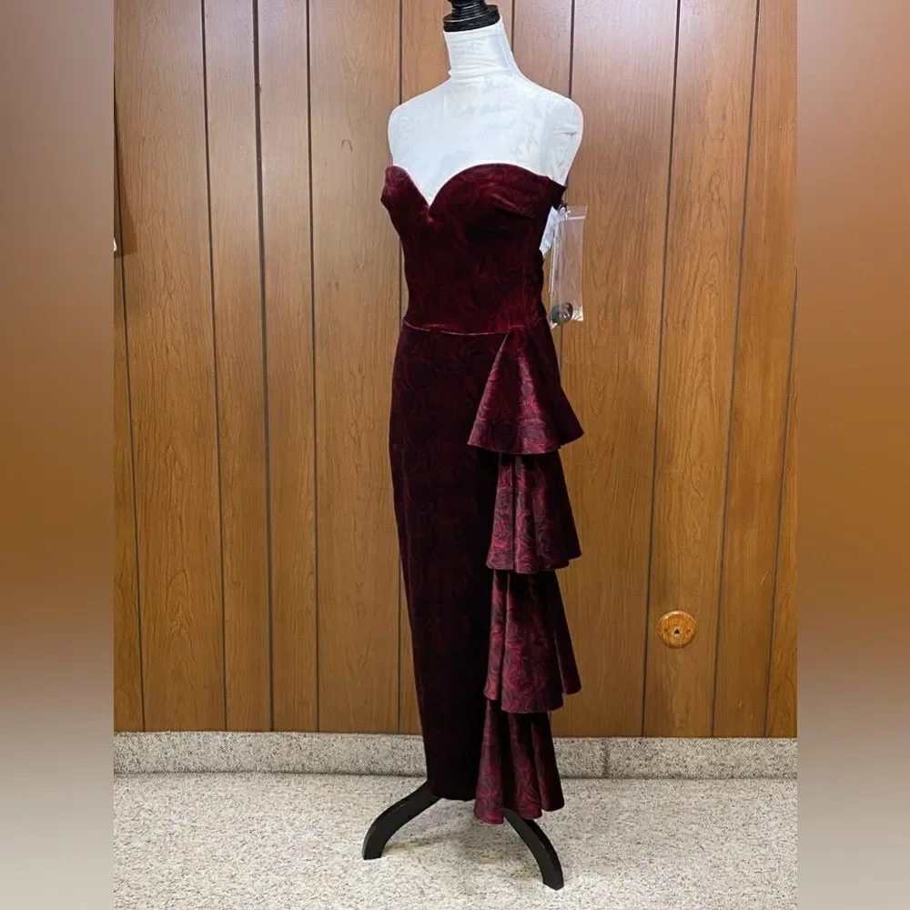 Chiara Boni Velvet Rose-Print Midi-Dress size 6